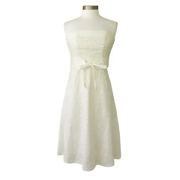 Plenty Tracy Reese Ivory Embroidered Strapless Midi Dress A-line Size 6 - Picture 9 of 9